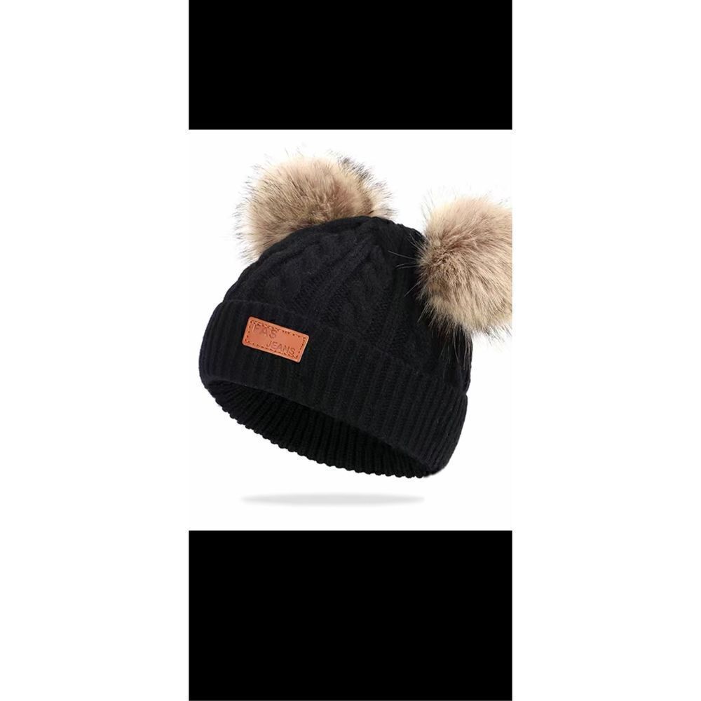 Knitted double ball, faux raccoon for winter hat - Picture 2 of 8
